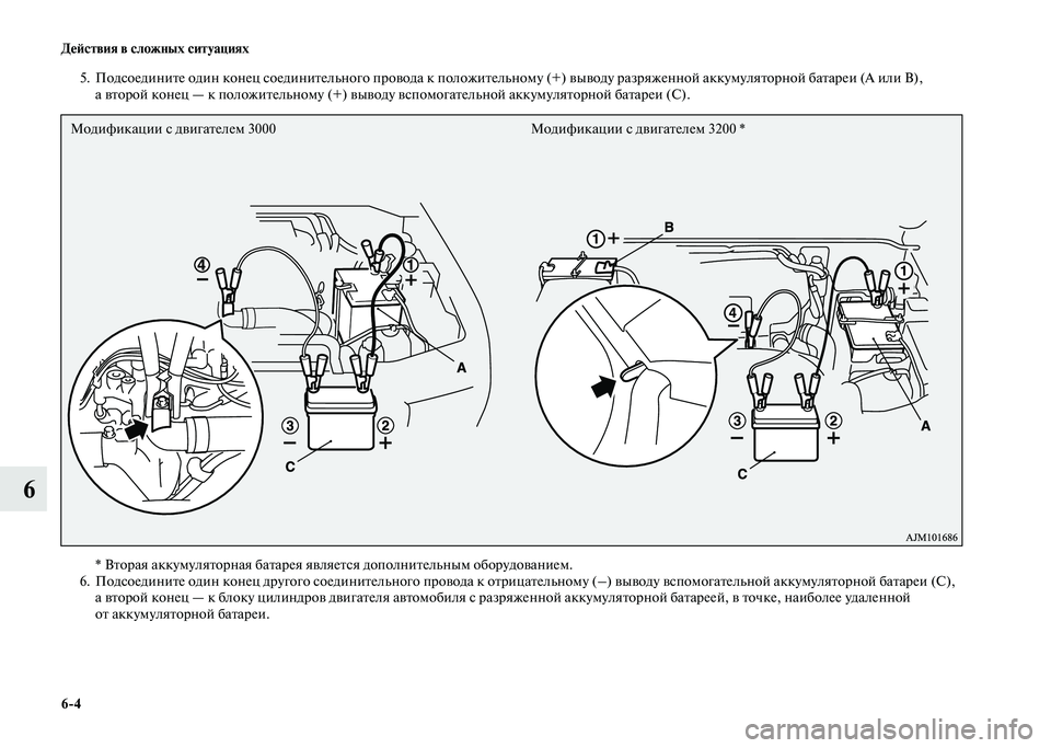 MITSUBISHI PAJERO 2020 Руководство по эксплуатации и техобслуживанию (in Russian) 6-4 Действия в сложных ситуациях
6
5. Подсоедините один конец соединительного провода к положительному (+) вывод MITSUBISHI PAJERO 2020 Руководство по эксплуатации и техобслуживанию (in Russian) 6-4 Действия в сложных ситуациях
6
5. Подсоедините один конец соединительного провода к положительному (+) вывод