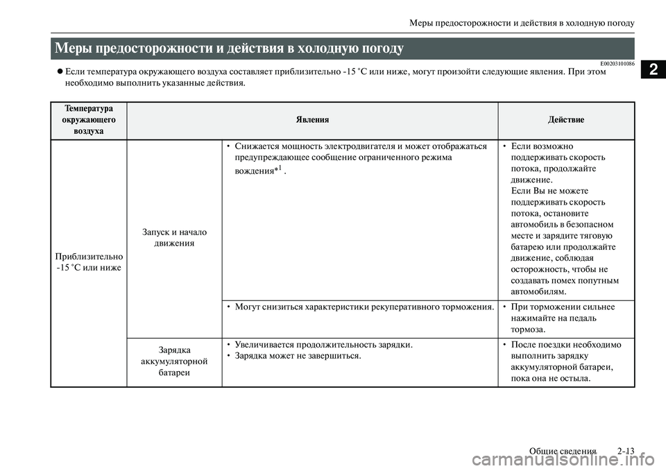 MITSUBISHI OUTLANDER PHEV 2014  Руководство по эксплуатации и техобслуживанию (in Russian) МЧNры прЧNдосторожности и дЧNйствия в холоднЧbю погодЧbОбщиЧN свЧNдЧNния 213
2E00203101086Если тЧNмпЧNратЧbра окрЧbжа�