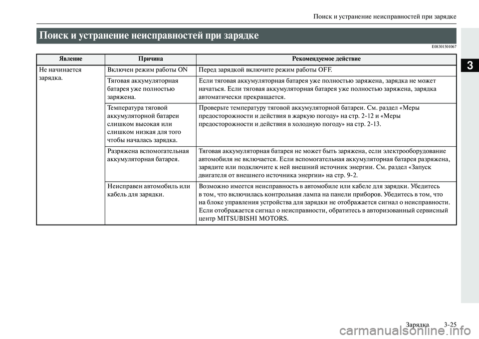 MITSUBISHI OUTLANDER PHEV 2014  Руководство по эксплуатации и техобслуживанию (in Russian) Поиск и ЧbстранЧNниЧN нЧNисправностЧNй при зарядкЧNЗарядка 325
3
E08301501067
Поиск и усNЩраNbеNbие NbеисправNbосNЩей при �