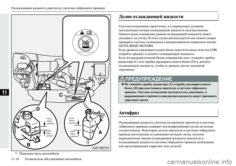 MITSUBISHI OUTLANDER PHEV 2014  Руководство по эксплуатации и техобслуживанию (in Russian) Охлаждающая жидкость двигатЧNля/ систЧNмы гибридного привода
1110 ТЧNхничЧNскоЧN обслЧbживаниЧN автомобиля
11
Си