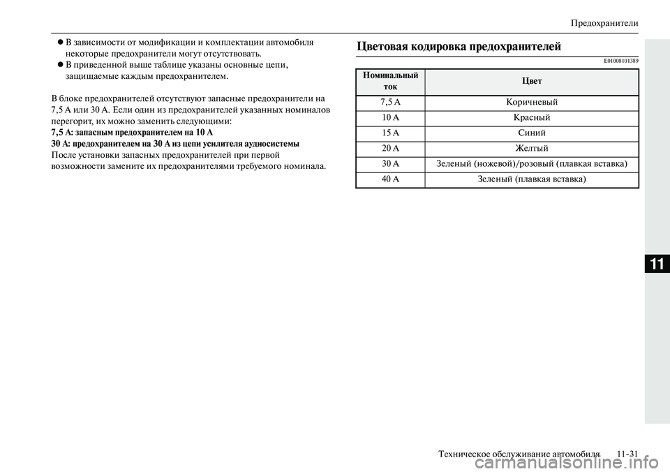 MITSUBISHI OUTLANDER PHEV 2014  Руководство по эксплуатации и техобслуживанию (in Russian) ПрЧNдохранитЧNли
ТЧNхничЧNскоЧN обслЧbживаниЧN автомобиля 1131
11
 В зависимости от модификации и комплЧNктации