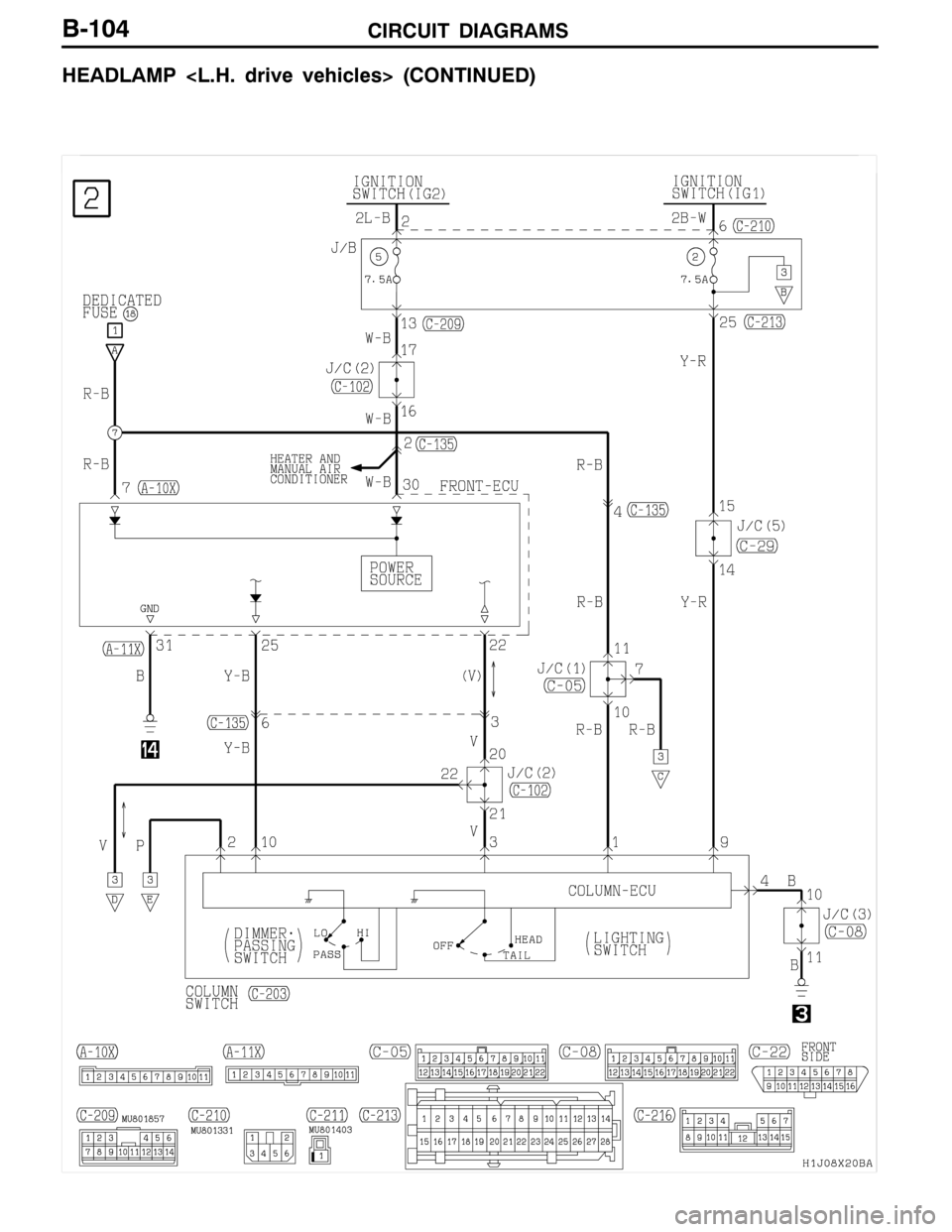 MITSUBISHI LANCER EVOLUTION 2007 Service Owners Manual CIRCUIT DIAGRAMSB-104
HEADLAMP <L.H. drive vehicles> (CONTINUED) MITSUBISHI LANCER EVOLUTION 2007 Service Owners Manual CIRCUIT DIAGRAMSB-104
HEADLAMP <L.H. drive vehicles> (CONTINUED)
