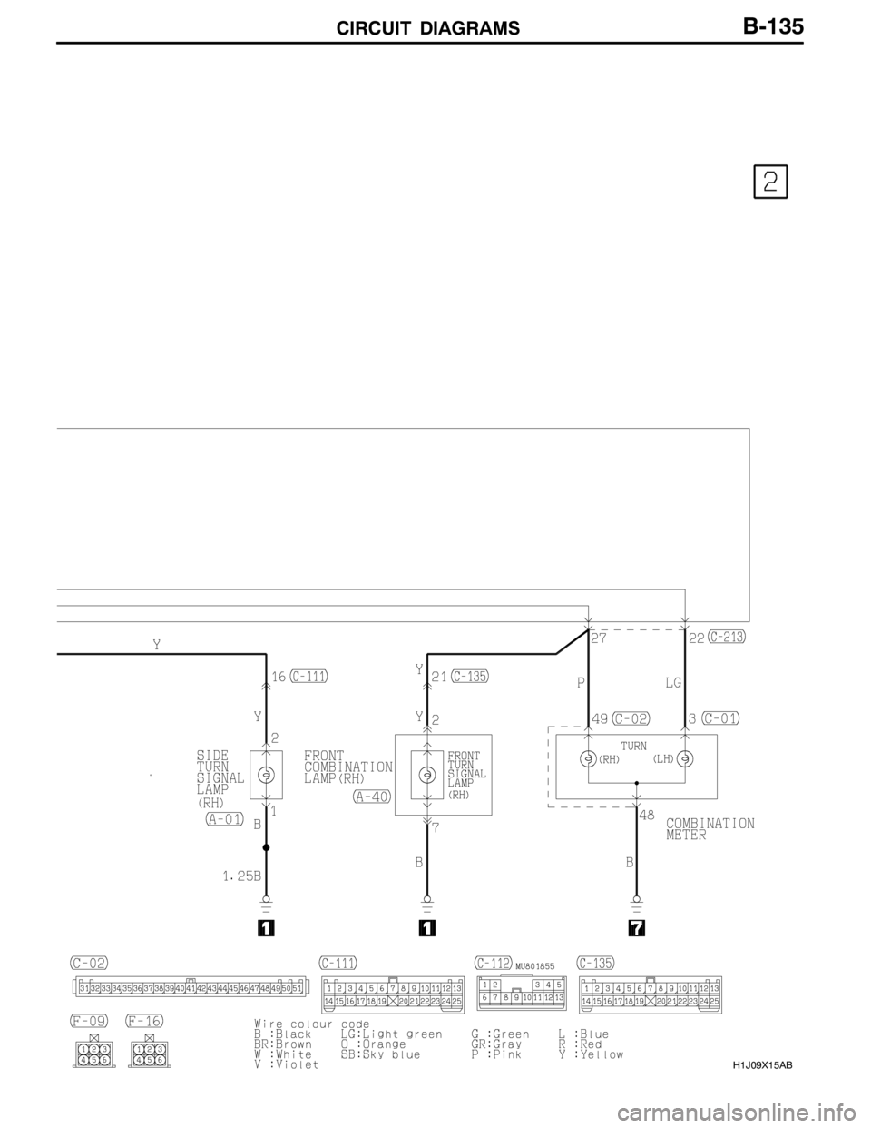 MITSUBISHI LANCER EVOLUTION 2007 Service Repair Manual CIRCUIT DIAGRAMS
H1J09X15AB
B-135 MITSUBISHI LANCER EVOLUTION 2007 Service Repair Manual CIRCUIT DIAGRAMS
H1J09X15AB
B-135