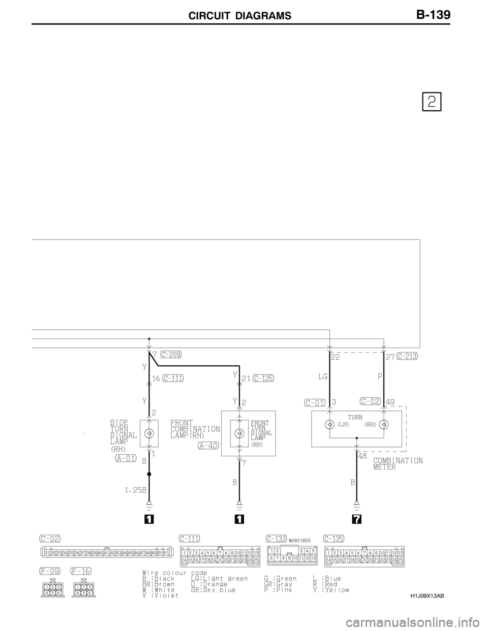 MITSUBISHI LANCER EVOLUTION 2007 Service Repair Manual CIRCUIT DIAGRAMS
H1J09X13AB
B-139 MITSUBISHI LANCER EVOLUTION 2007 Service Repair Manual CIRCUIT DIAGRAMS
H1J09X13AB
B-139
