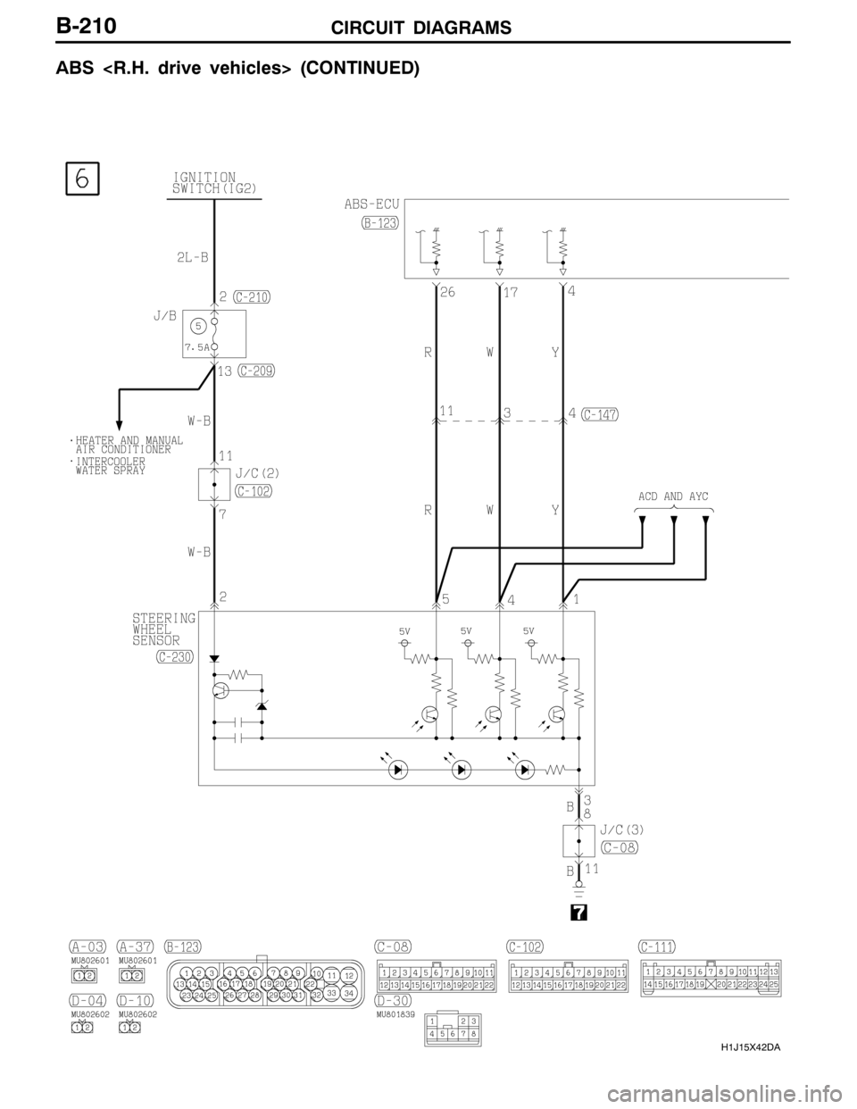 MITSUBISHI LANCER EVOLUTION 2007  Service Repair Manual CIRCUIT DIAGRAMS
H1J15X42DA
B-210
ABS <R.H. drive vehicles> (CONTINUED) 