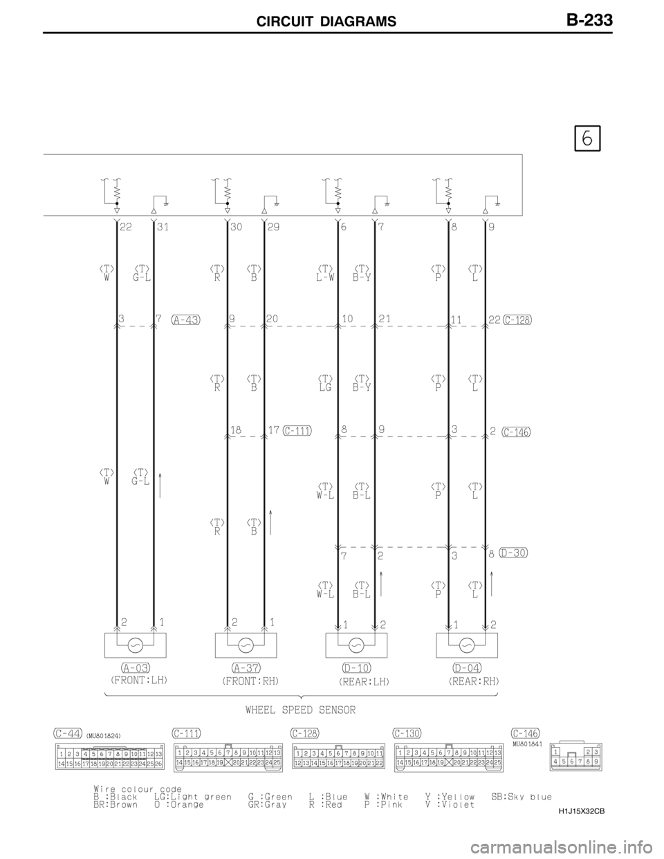 MITSUBISHI LANCER EVOLUTION 2007 Service Repair Manual CIRCUIT DIAGRAMS
H1J15X32CB
B-233 MITSUBISHI LANCER EVOLUTION 2007 Service Repair Manual CIRCUIT DIAGRAMS
H1J15X32CB
B-233