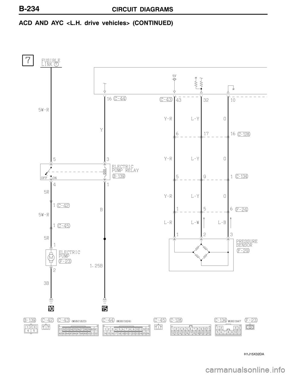 MITSUBISHI LANCER EVOLUTION 2007 Service Repair Manual CIRCUIT DIAGRAMS
H1J15X32DA
B-234
ACD AND AYC <L.H. drive vehicles> (CONTINUED) MITSUBISHI LANCER EVOLUTION 2007 Service Repair Manual CIRCUIT DIAGRAMS
H1J15X32DA
B-234
ACD AND AYC <L.H. drive vehicles> (CONTINUED)