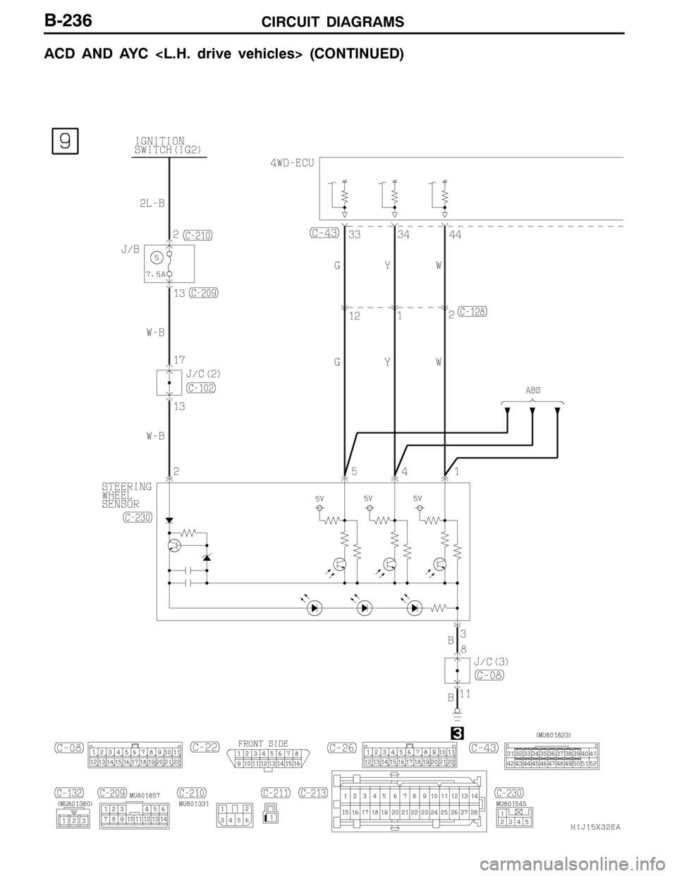 MITSUBISHI LANCER EVOLUTION 2007 Service Repair Manual CIRCUIT DIAGRAMSB-236
ACD AND AYC <L.H. drive vehicles> (CONTINUED) MITSUBISHI LANCER EVOLUTION 2007 Service Repair Manual CIRCUIT DIAGRAMSB-236
ACD AND AYC <L.H. drive vehicles> (CONTINUED)