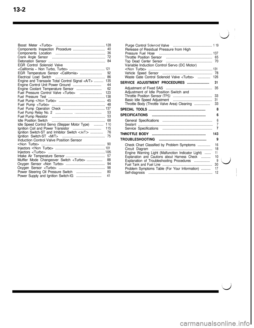 MITSUBISHI 3000GT 1991  Service Manual 13-2
Boost Meter <Turbo>........................................................128Components Inspection Procedure....................................40
Components Location............................