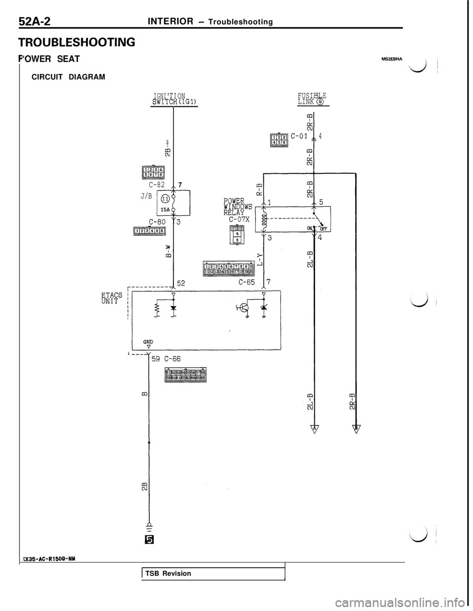 MITSUBISHI 3000GT 1991  Service Manual 52A-2INTERIOR - Troubleshooting
TROUBLESHOOTING
‘OWER SEATCIRCUIT DIAGRAMMSZEBHA
dl
IGNISWITl3
I
kt
C-82
J/B
i
0
15A
C-80
p77ziFq
ON(IGl)TII-I
/
,\777
"3
FUSIB ELINK Qb
m
3
123 c-01
lm456
1
4
m
%
