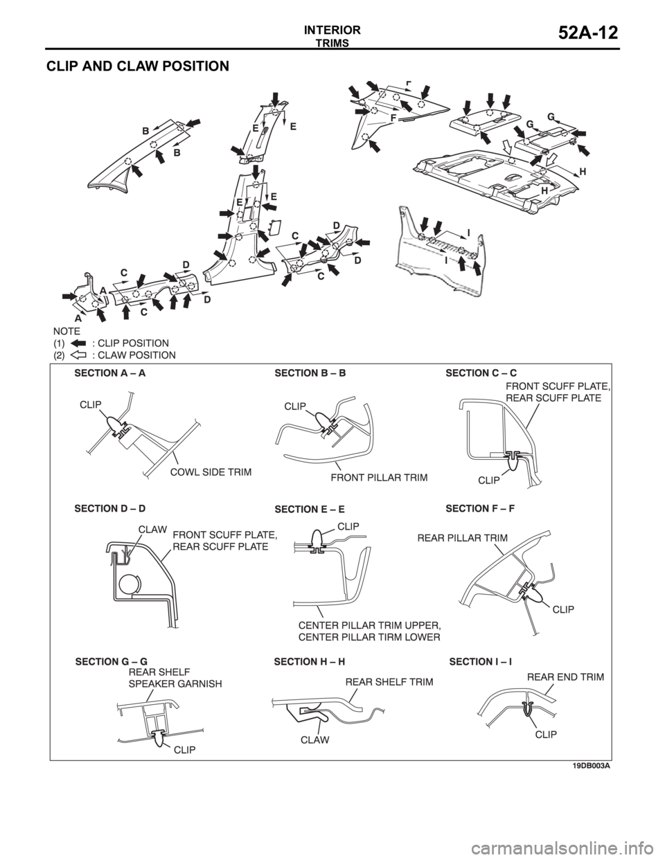 MITSUBISHI 380 2005 Service Manual TRIMS
INTERIOR52A-12
CLIP AND CLAW POSITION MITSUBISHI 380 2005 Service Manual TRIMS
INTERIOR52A-12
CLIP AND CLAW POSITION