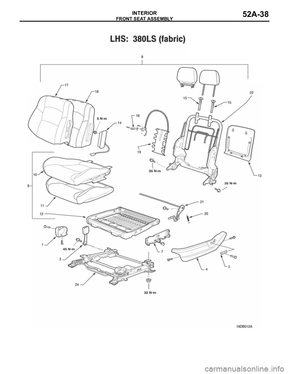 MITSUBISHI 380 2005 Repair Manual FRONT SEAT ASSEMBLY
INTERIOR52A-38 MITSUBISHI 380 2005 Repair Manual FRONT SEAT ASSEMBLY
INTERIOR52A-38