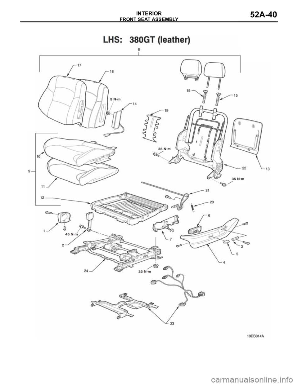 MITSUBISHI 380 2005 Repair Manual FRONT SEAT ASSEMBLY
INTERIOR52A-40 MITSUBISHI 380 2005 Repair Manual FRONT SEAT ASSEMBLY
INTERIOR52A-40