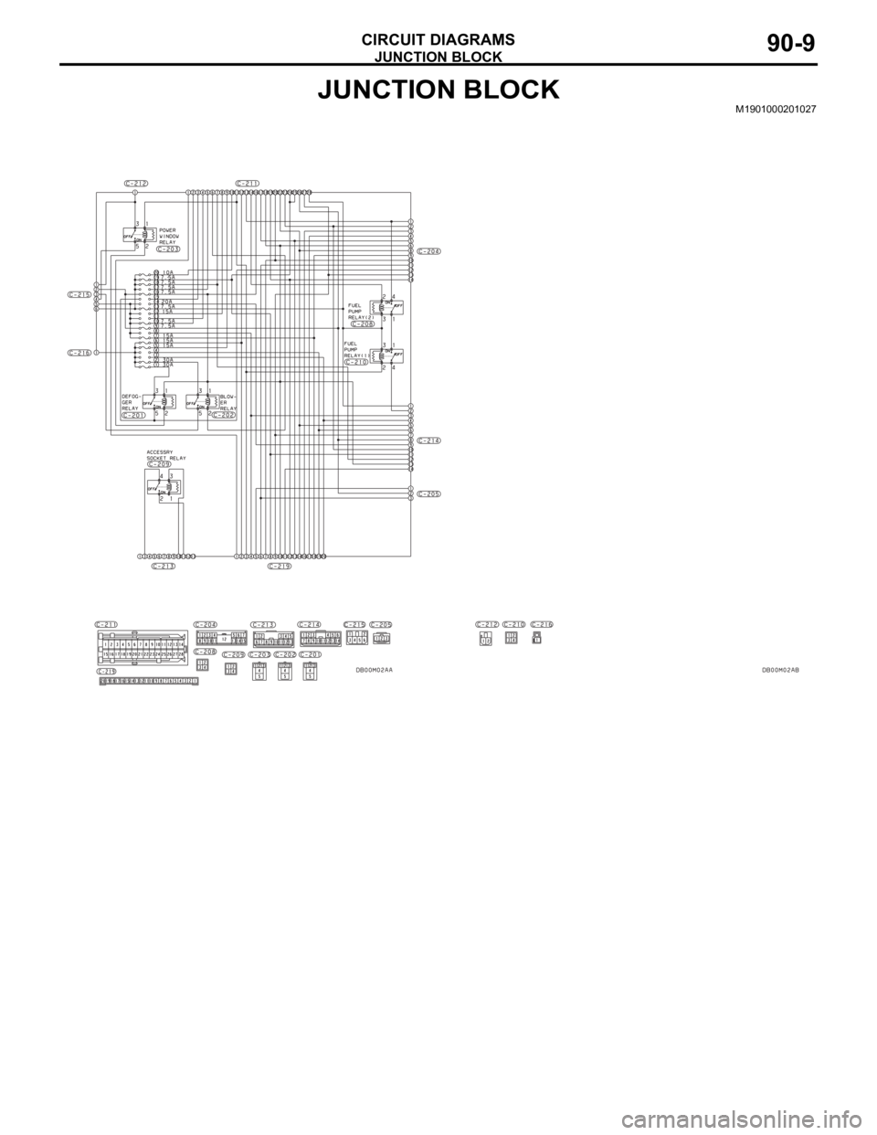 MITSUBISHI 380 2005  Workshop Manual JUNCTION BLOCK
CIRCUIT DIAGRAMS90-9
JUNCTION BLOCKM1901000201027 