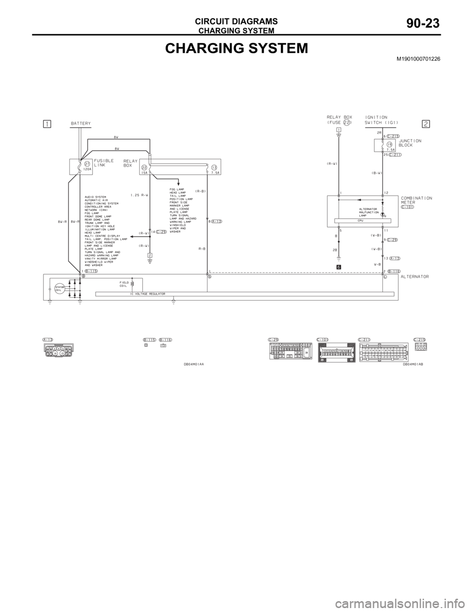 MITSUBISHI 380 2005  Workshop Manual CHARGING SYSTEM
CIRCUIT DIAGRAMS90-23
CHARGING SYSTEMM1901000701226 