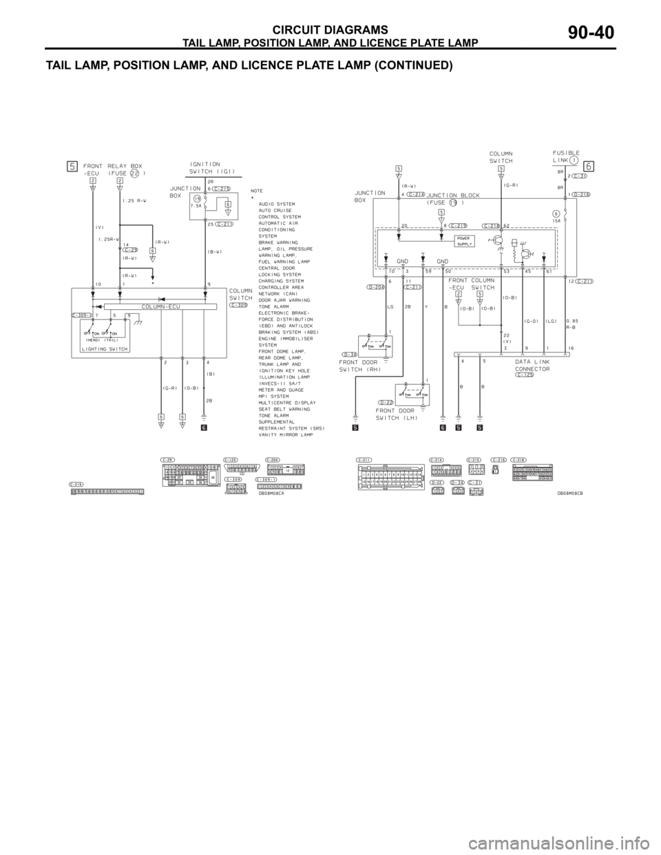 MITSUBISHI 380 2005 Workshop Manual TAIL LAMP, POSITION LAMP, AND LICENCE PLATE LAMP
CIRCUIT DIAGRAMS90-40
TAIL LAMP, POSITION LAMP, AND LICENCE PLATE LAMP (CONTINUED) MITSUBISHI 380 2005 Workshop Manual TAIL LAMP, POSITION LAMP, AND LICENCE PLATE LAMP
CIRCUIT DIAGRAMS90-40
TAIL LAMP, POSITION LAMP, AND LICENCE PLATE LAMP (CONTINUED)