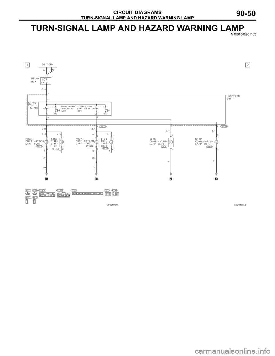 MITSUBISHI 380 2005 Service Manual TURN-SIGNAL LAMP AND HAZARD WARNING LAMP
CIRCUIT DIAGRAMS90-50
TURN-SIGNAL LAMP AND HAZARD WARNING LAMPM1901002901163 