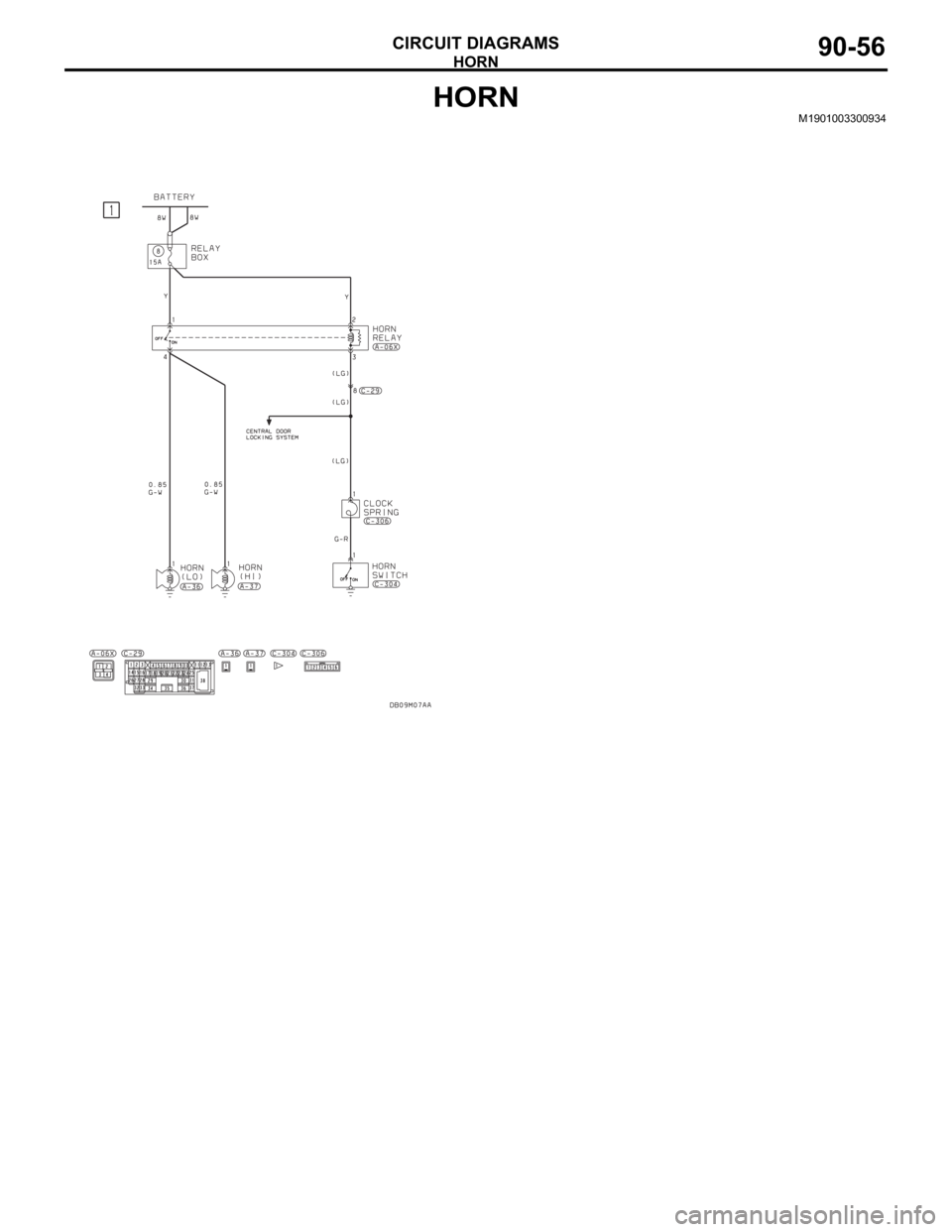 MITSUBISHI 380 2005 Workshop Manual HORN
CIRCUIT DIAGRAMS90-56
HORNM1901003300934 MITSUBISHI 380 2005 Workshop Manual HORN
CIRCUIT DIAGRAMS90-56
HORNM1901003300934