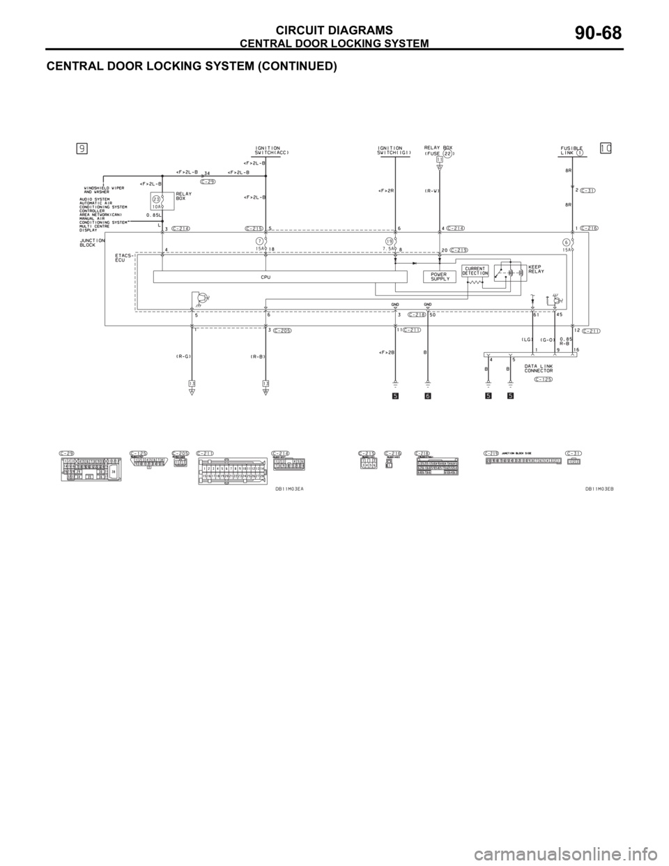 MITSUBISHI 380 2005 Workshop Manual CENTRAL DOOR LOCKING SYSTEM
CIRCUIT DIAGRAMS90-68
CENTRAL DOOR LOCKING SYSTEM (CONTINUED) MITSUBISHI 380 2005 Workshop Manual CENTRAL DOOR LOCKING SYSTEM
CIRCUIT DIAGRAMS90-68
CENTRAL DOOR LOCKING SYSTEM (CONTINUED)