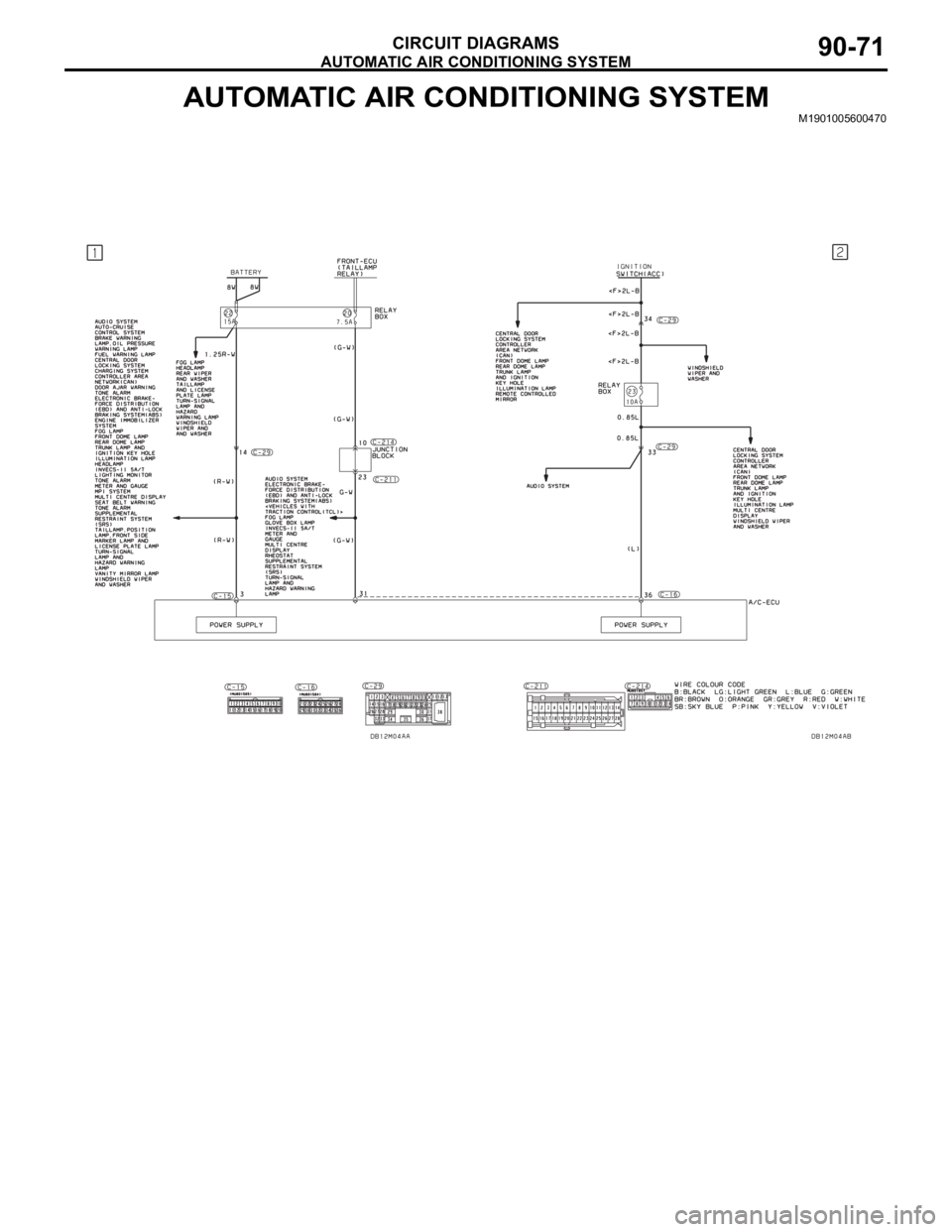 MITSUBISHI 380 2005 Workshop Manual AUTOMATIC AIR CONDITIONING SYSTEM
CIRCUIT DIAGRAMS90-71
AUTOMATIC AIR CONDITIONING SYSTEMM1901005600470 MITSUBISHI 380 2005 Workshop Manual AUTOMATIC AIR CONDITIONING SYSTEM
CIRCUIT DIAGRAMS90-71
AUTOMATIC AIR CONDITIONING SYSTEMM1901005600470