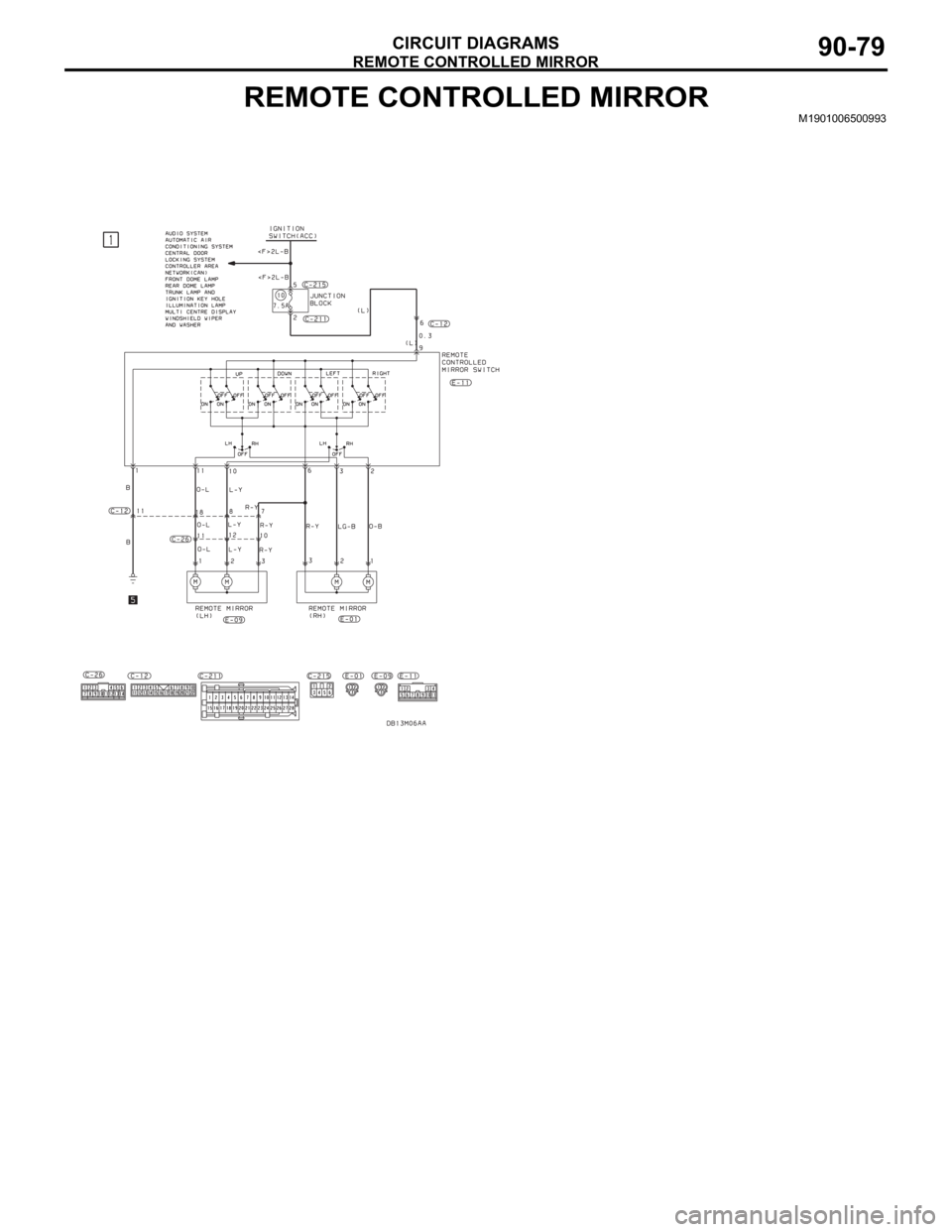 MITSUBISHI 380 2005 Workshop Manual REMOTE CONTROLLED MIRROR
CIRCUIT DIAGRAMS90-79
REMOTE CONTROLLED MIRRORM1901006500993 MITSUBISHI 380 2005 Workshop Manual REMOTE CONTROLLED MIRROR
CIRCUIT DIAGRAMS90-79
REMOTE CONTROLLED MIRRORM1901006500993
