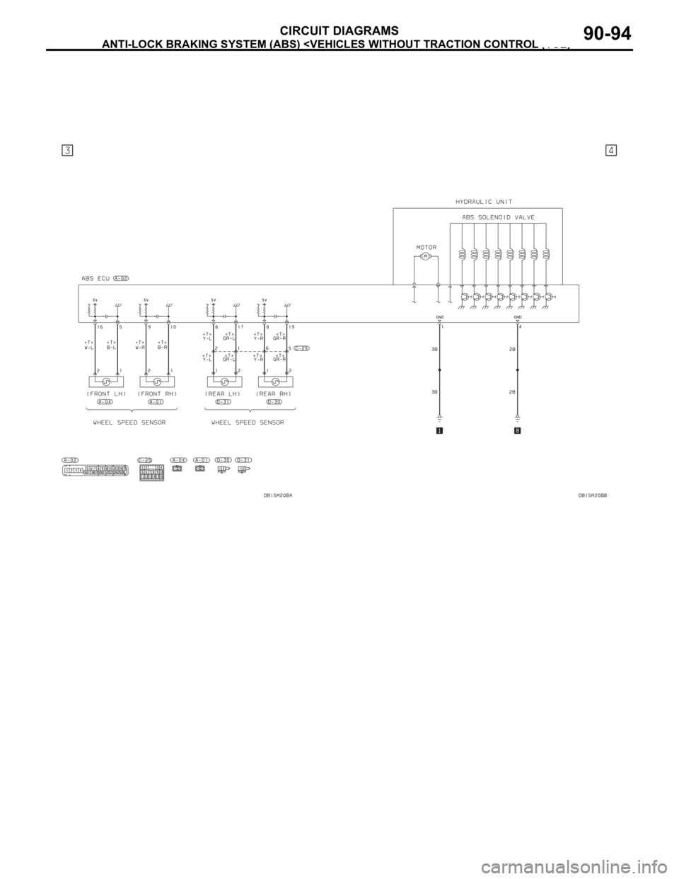 MITSUBISHI 380 2005  Workshop Manual ANTI-LOCK BRAKING SYSTEM (ABS) <VEHICLES WITHOUT TRACTION CONTROL (TCL)>
CIRCUIT DIAGRAMS90-94 