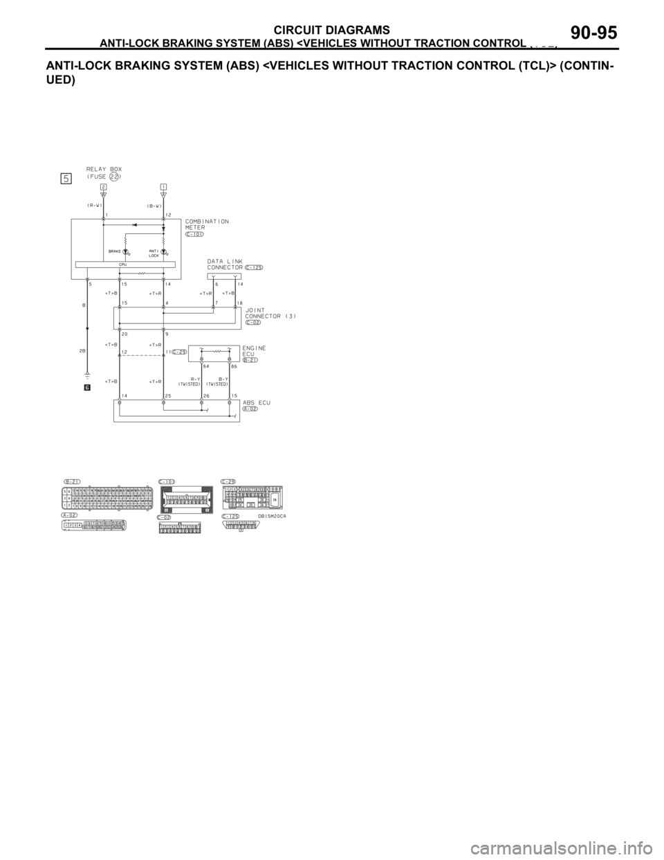 MITSUBISHI 380 2005  Workshop Manual ANTI-LOCK BRAKING SYSTEM (ABS) <VEHICLES WITHOUT TRACTION CONTROL (TCL)>
CIRCUIT DIAGRAMS90-95
ANTI-LOCK BRAKING SYSTEM (ABS) <VEHICLES WITHOUT TRACTION CONTROL (TCL)> (CONTIN-
UED) 