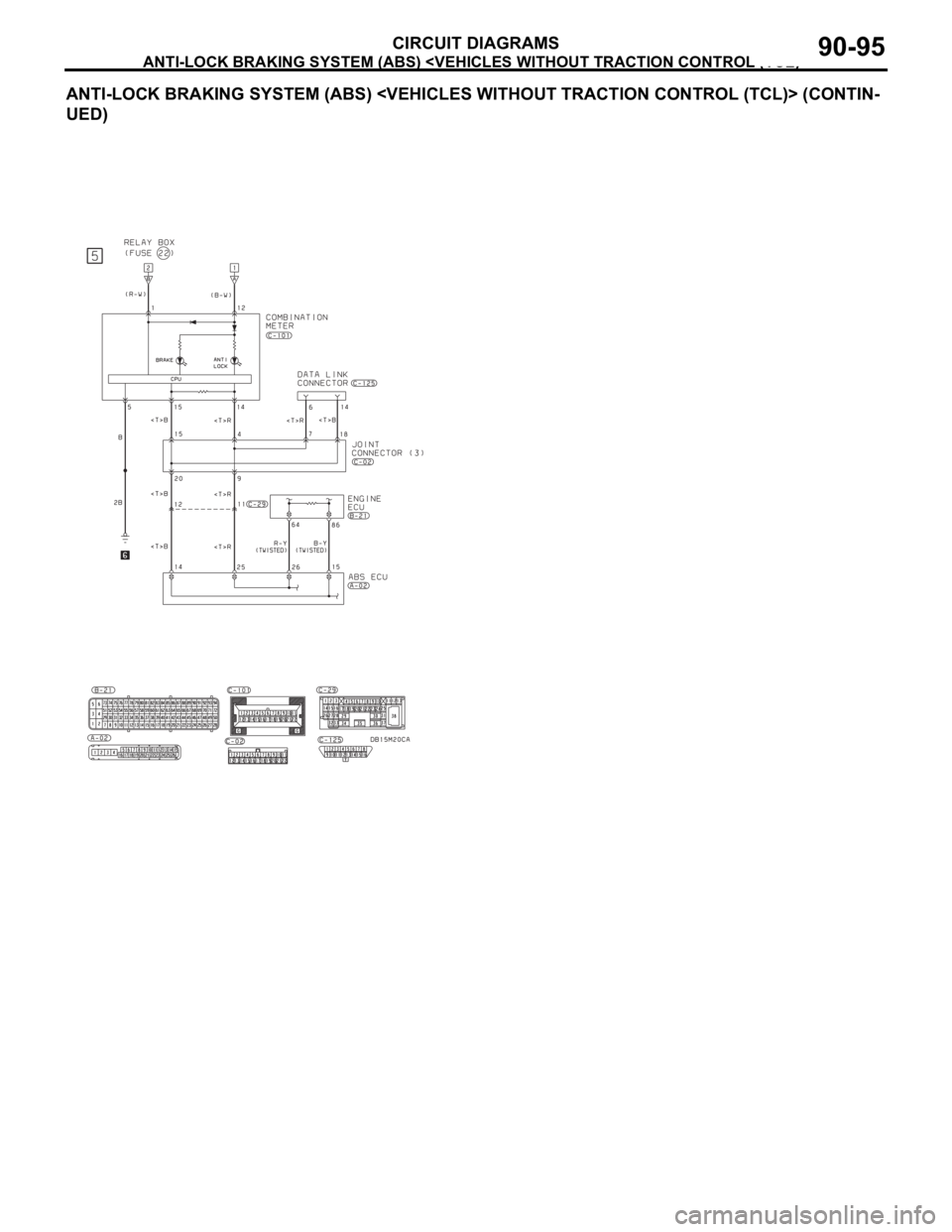MITSUBISHI 380 2005 Workshop Manual ANTI-LOCK BRAKING SYSTEM (ABS) <VEHICLES WITHOUT TRACTION CONTROL (TCL)>
CIRCUIT DIAGRAMS90-95
ANTI-LOCK BRAKING SYSTEM (ABS) <VEHICLES WITHOUT TRACTION CONTROL (TCL)> (CONTIN-
UED) MITSUBISHI 380 2005 Workshop Manual ANTI-LOCK BRAKING SYSTEM (ABS) <VEHICLES WITHOUT TRACTION CONTROL (TCL)>
CIRCUIT DIAGRAMS90-95
ANTI-LOCK BRAKING SYSTEM (ABS) <VEHICLES WITHOUT TRACTION CONTROL (TCL)> (CONTIN-
UED)