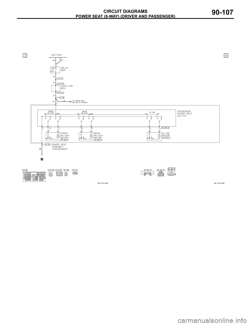 MITSUBISHI 380 2005 Workshop Manual POWER SEAT (8-WAY) (DRIVER AND PASSENGER)
CIRCUIT DIAGRAMS90-107 MITSUBISHI 380 2005 Workshop Manual POWER SEAT (8-WAY) (DRIVER AND PASSENGER)
CIRCUIT DIAGRAMS90-107