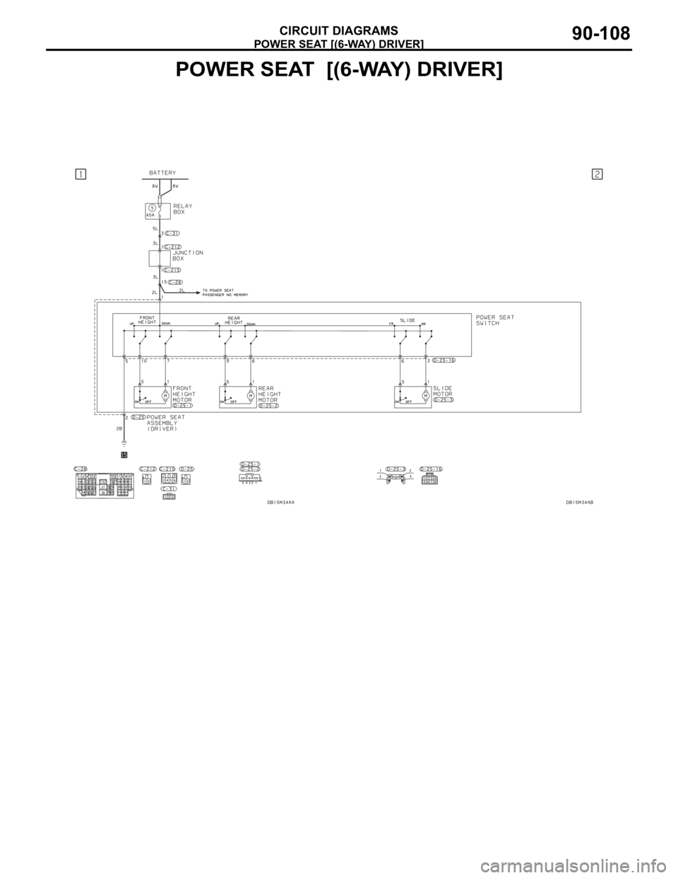 MITSUBISHI 380 2005  Workshop Manual POWER SEAT [(6-WAY) DRIVER]
CIRCUIT DIAGRAMS90-108
POWER SEAT  [(6-WAY) DRIVER] 