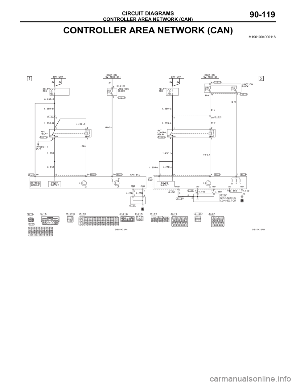 MITSUBISHI 380 2005 Workshop Manual CONTROLLER AREA NETWORK (CAN)
CIRCUIT DIAGRAMS90-119
CONTROLLER AREA NETWORK (CAN)M1901004000118 MITSUBISHI 380 2005 Workshop Manual CONTROLLER AREA NETWORK (CAN)
CIRCUIT DIAGRAMS90-119
CONTROLLER AREA NETWORK (CAN)M1901004000118