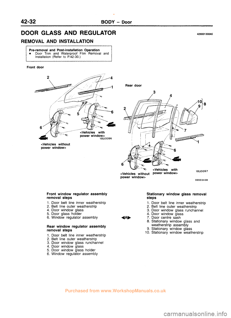 MITSUBISHI CARISMA 1995 Workshop Manual
www.WorkshopManuals.co.uk
Purchased from www.WorkshopManuals.co.uk MITSUBISHI CARISMA 1995 Workshop Manual
www.WorkshopManuals.co.uk
Purchased from www.WorkshopManuals.co.uk