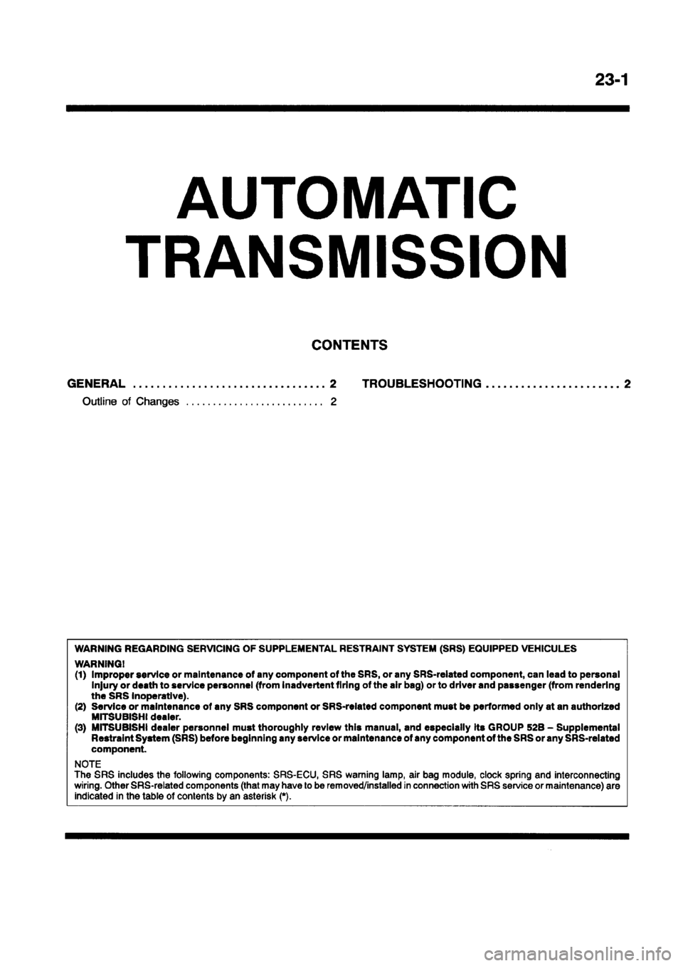 MITSUBISHI CARISMA 1998 Workshop Manual MITSUBISHI CARISMA 1998 Workshop Manual
