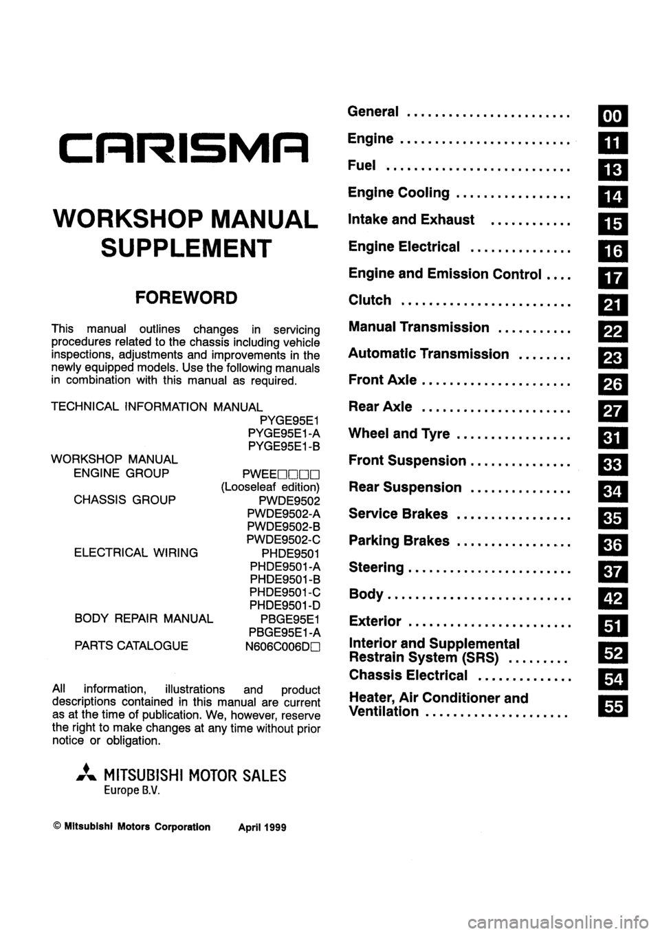 MITSUBISHI CARISMA 1999  Workshop Manual 