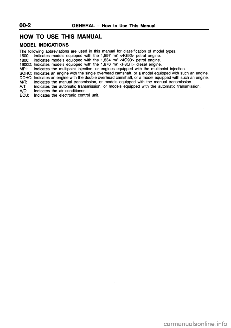 MITSUBISHI CARISMA 1997 Workshop Manual MITSUBISHI CARISMA 1997 Workshop Manual