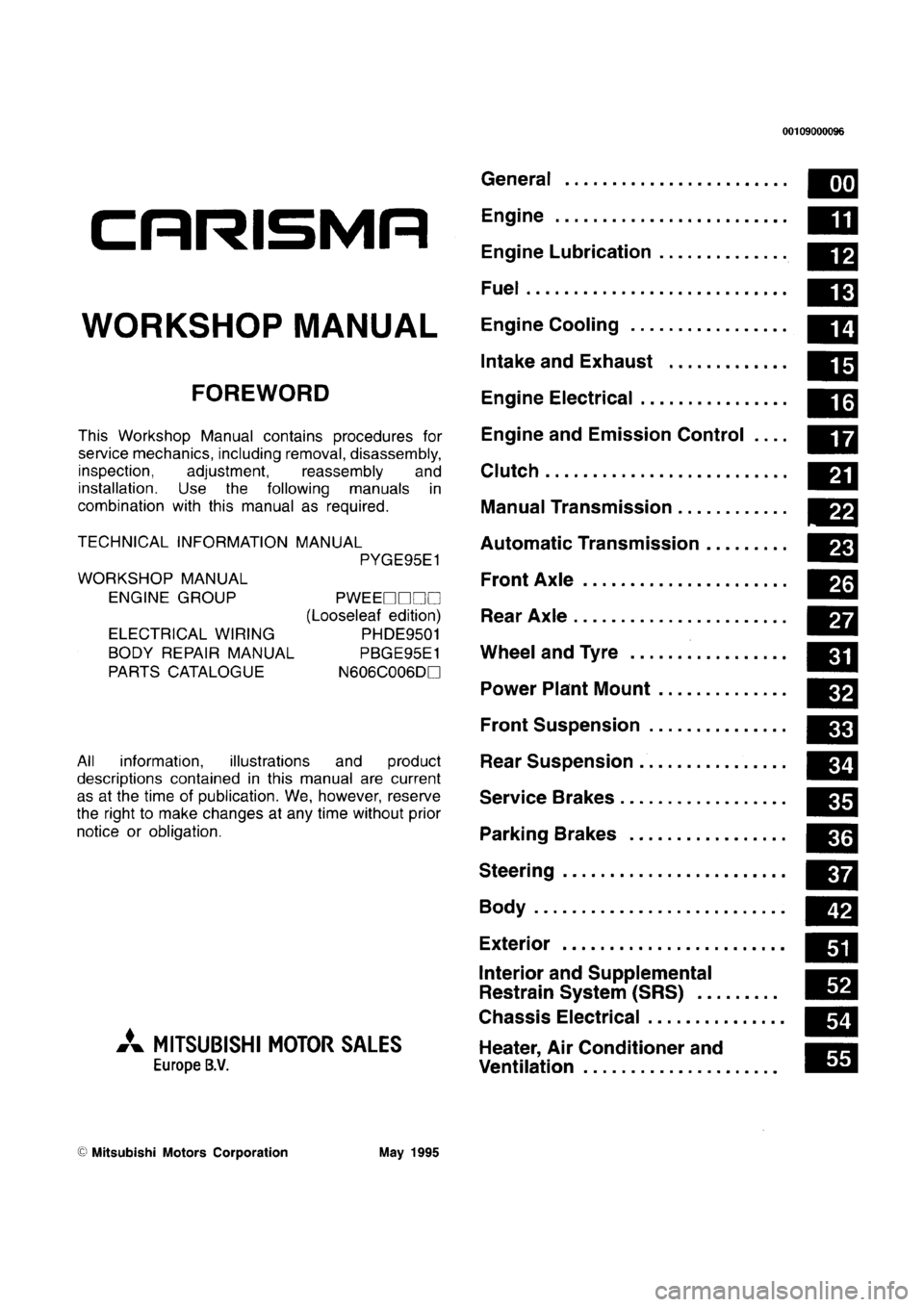 MITSUBISHI CARISMA 1996  Workshop Manual 