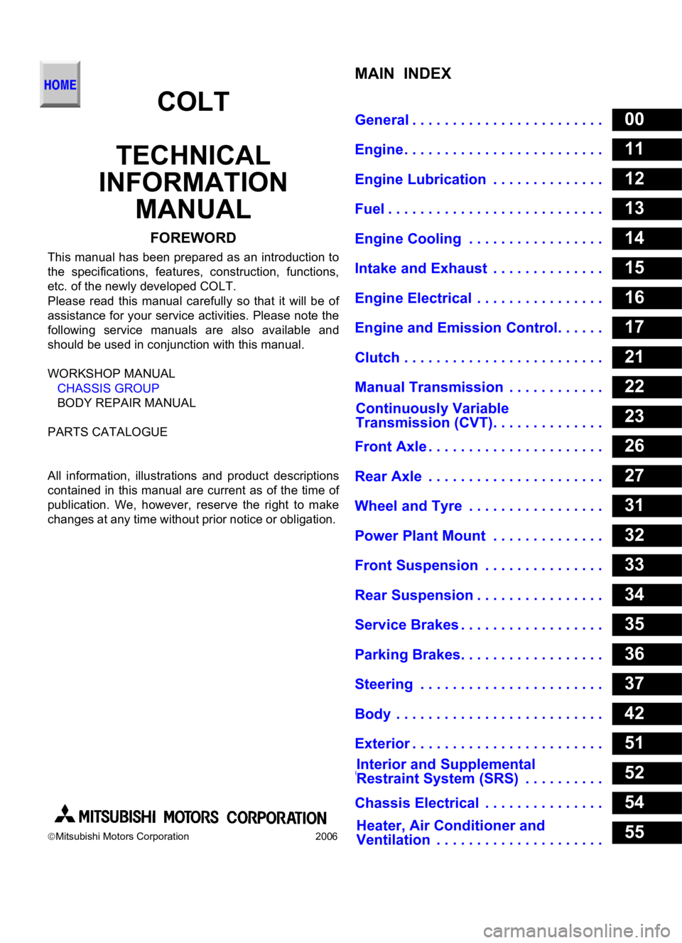 MITSUBISHI COLT 2006 Service Repair Manual MAIN INDEX
00Genera l. . . . . . . . . . . . . . . . . . . . . . . .
11Engin e. . . . . . . . . . . . . . . . . . . . . . . . .
12Engine Lubricatio n . . . . . . . . . . . . . .
13Fuel. . . . . . MITSUBISHI COLT 2006 Service Repair Manual MAIN INDEX
00Genera l. . . . . . . . . . . . . . . . . . . . . . . .
11Engin e. . . . . . . . . . . . . . . . . . . . . . . . .
12Engine Lubricatio n . . . . . . . . . . . . . .
13Fuel. . . . . .