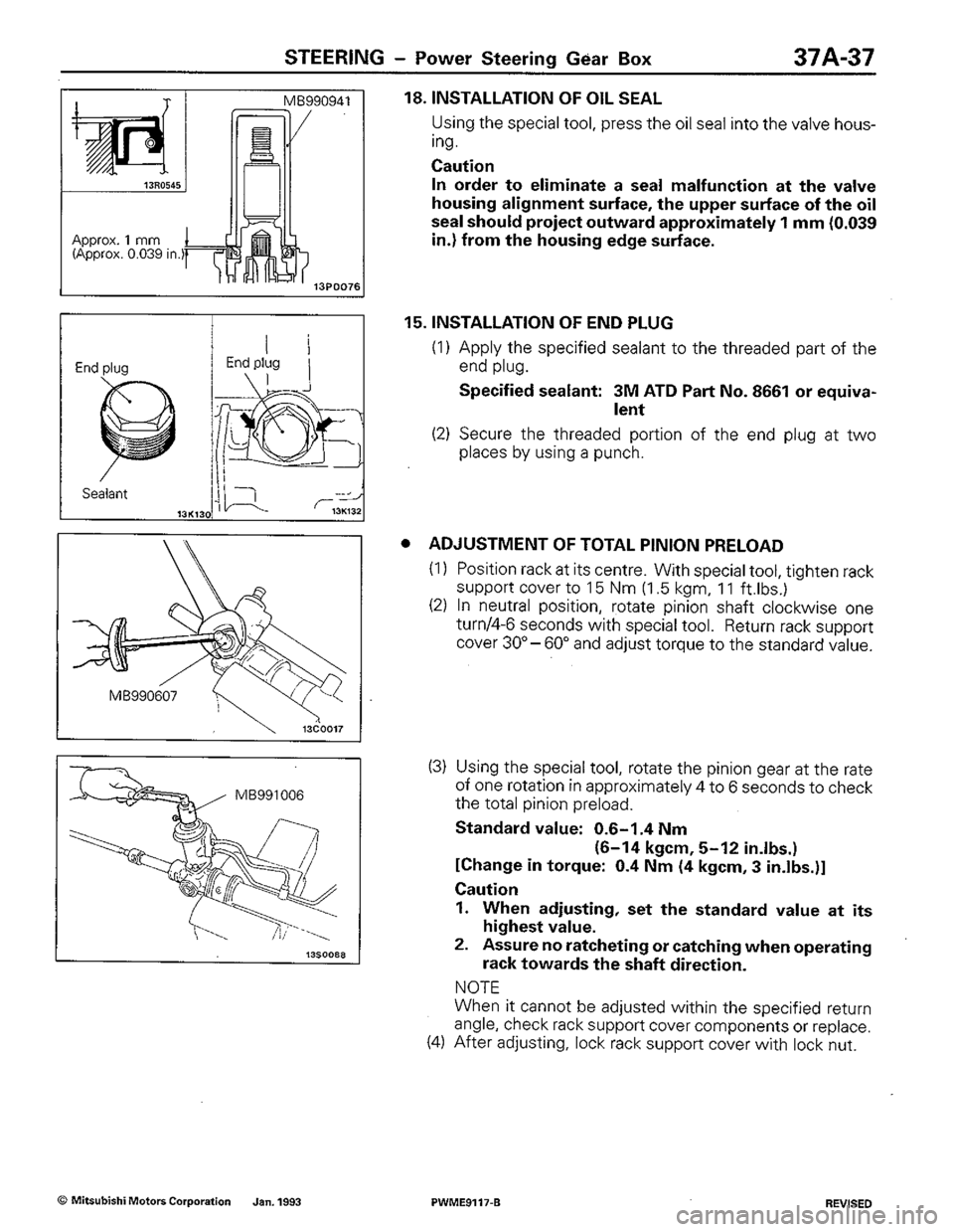 MITSUBISHI COLT 1992  Workshop Manual 