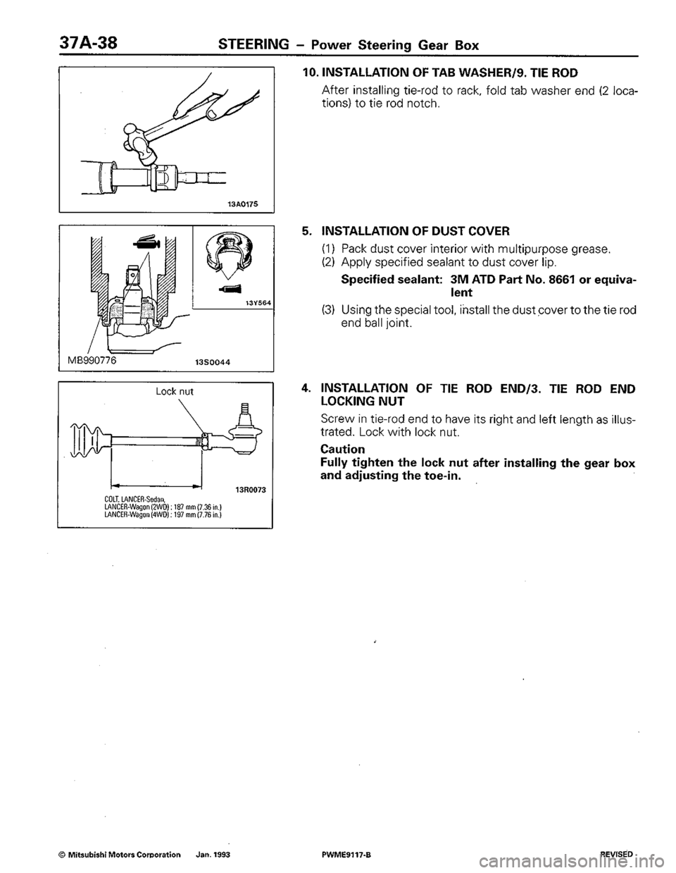 MITSUBISHI COLT 1992  Workshop Manual 