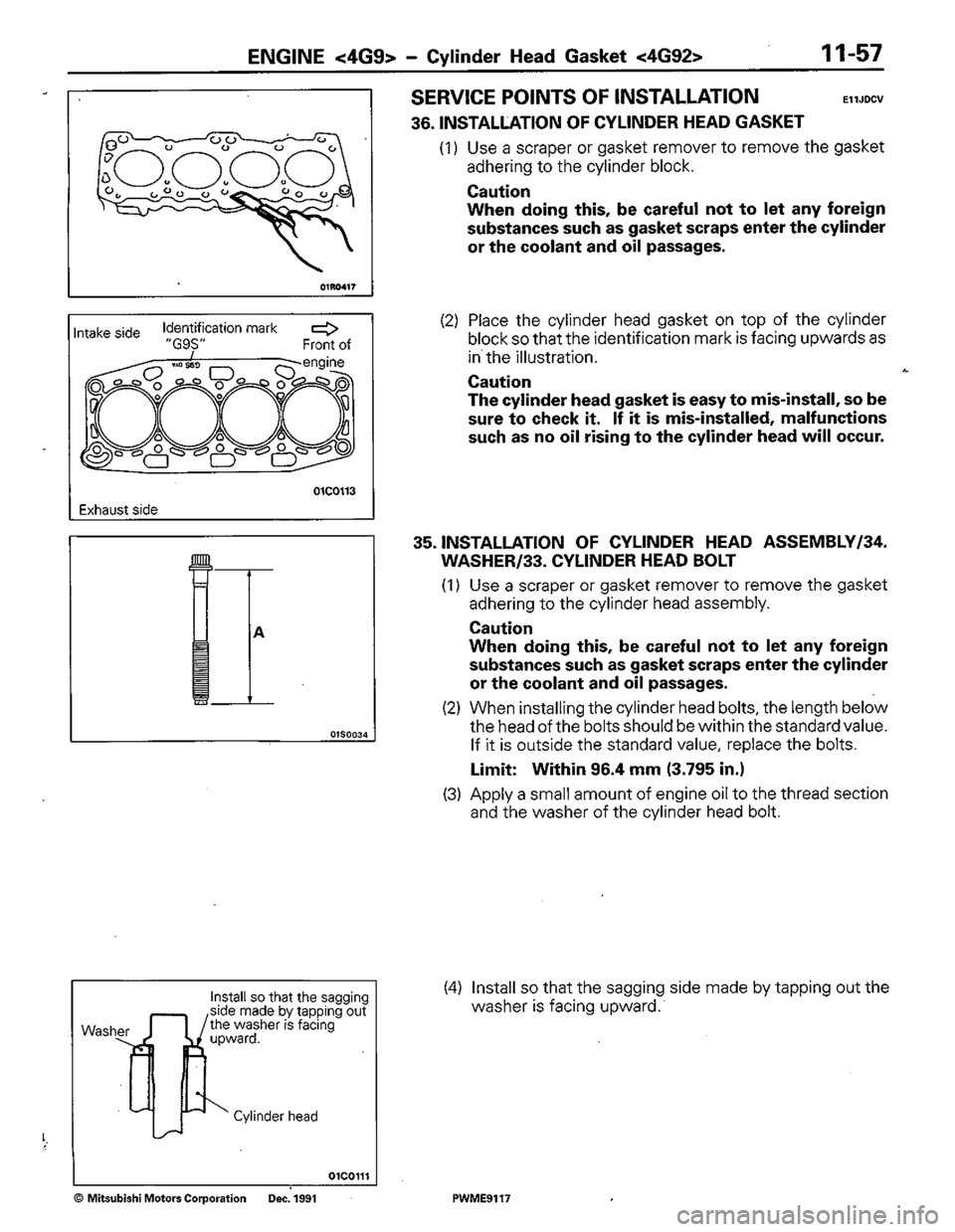 MITSUBISHI COLT 1992  Workshop Manual 