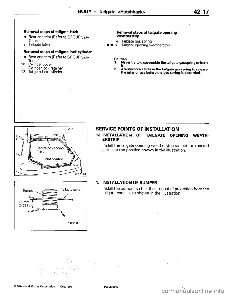 MITSUBISHI COLT 1992  Workshop Manual 