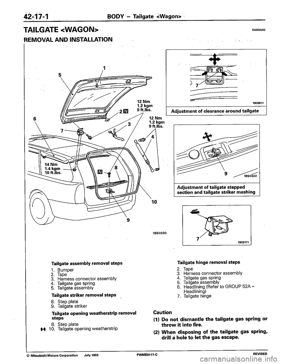 MITSUBISHI COLT 1992  Workshop Manual 