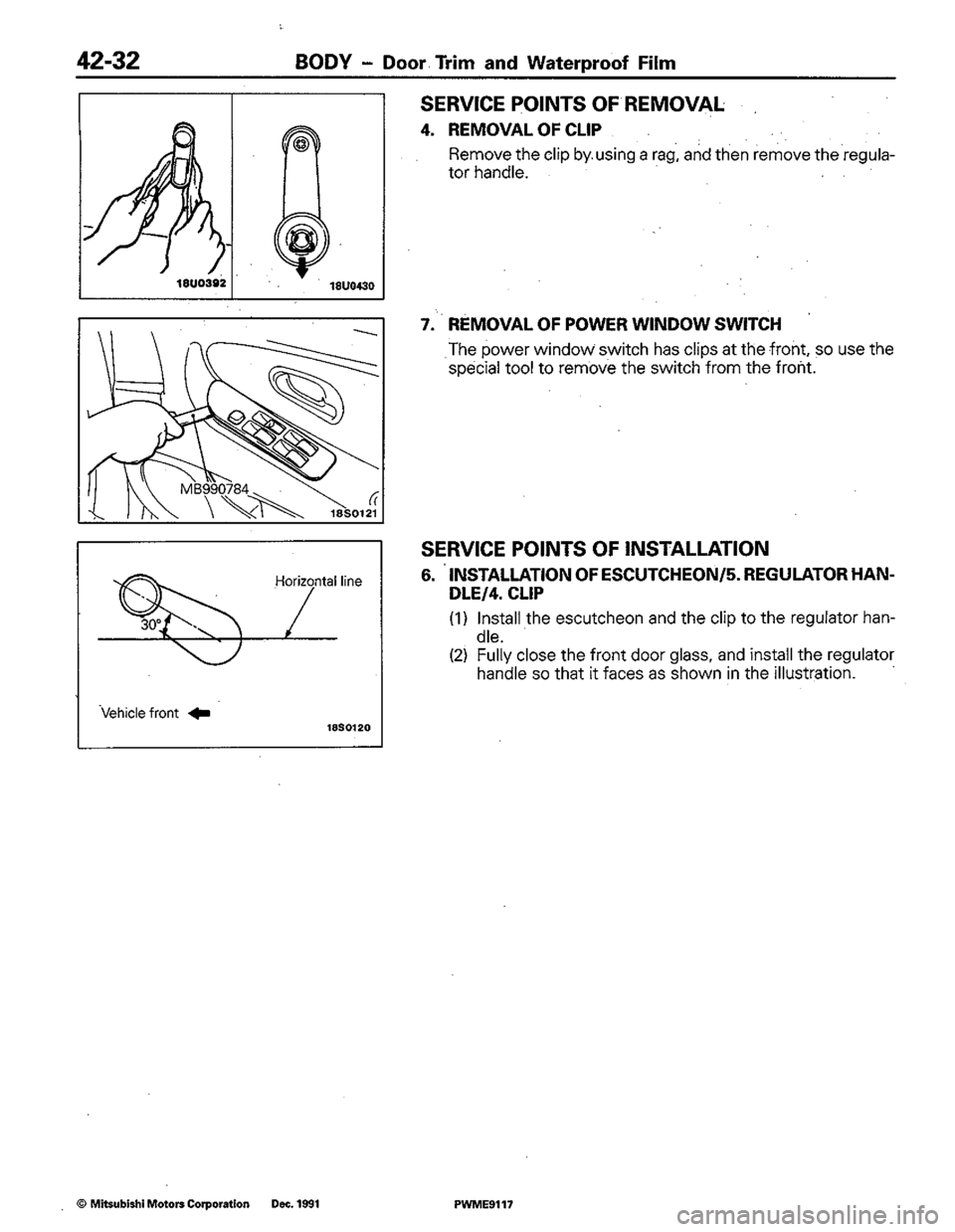 MITSUBISHI COLT 1992  Workshop Manual 