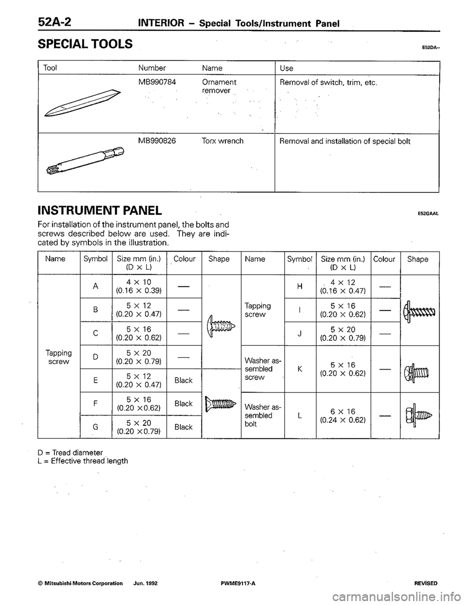 MITSUBISHI COLT 1992  Workshop Manual 