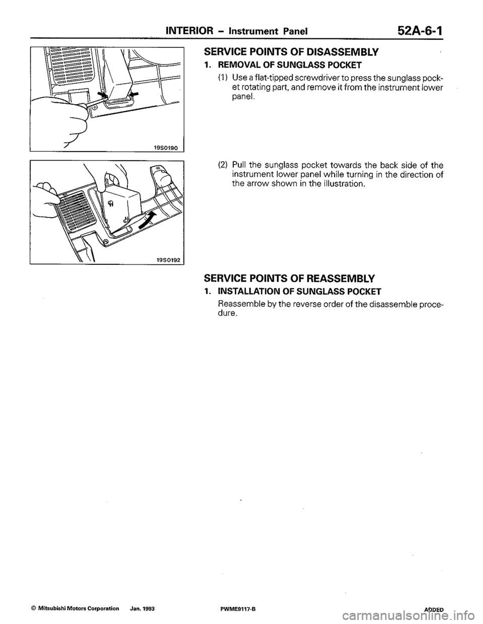 MITSUBISHI COLT 1992  Workshop Manual 