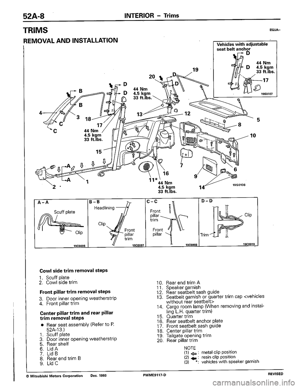 MITSUBISHI COLT 1992  Workshop Manual 