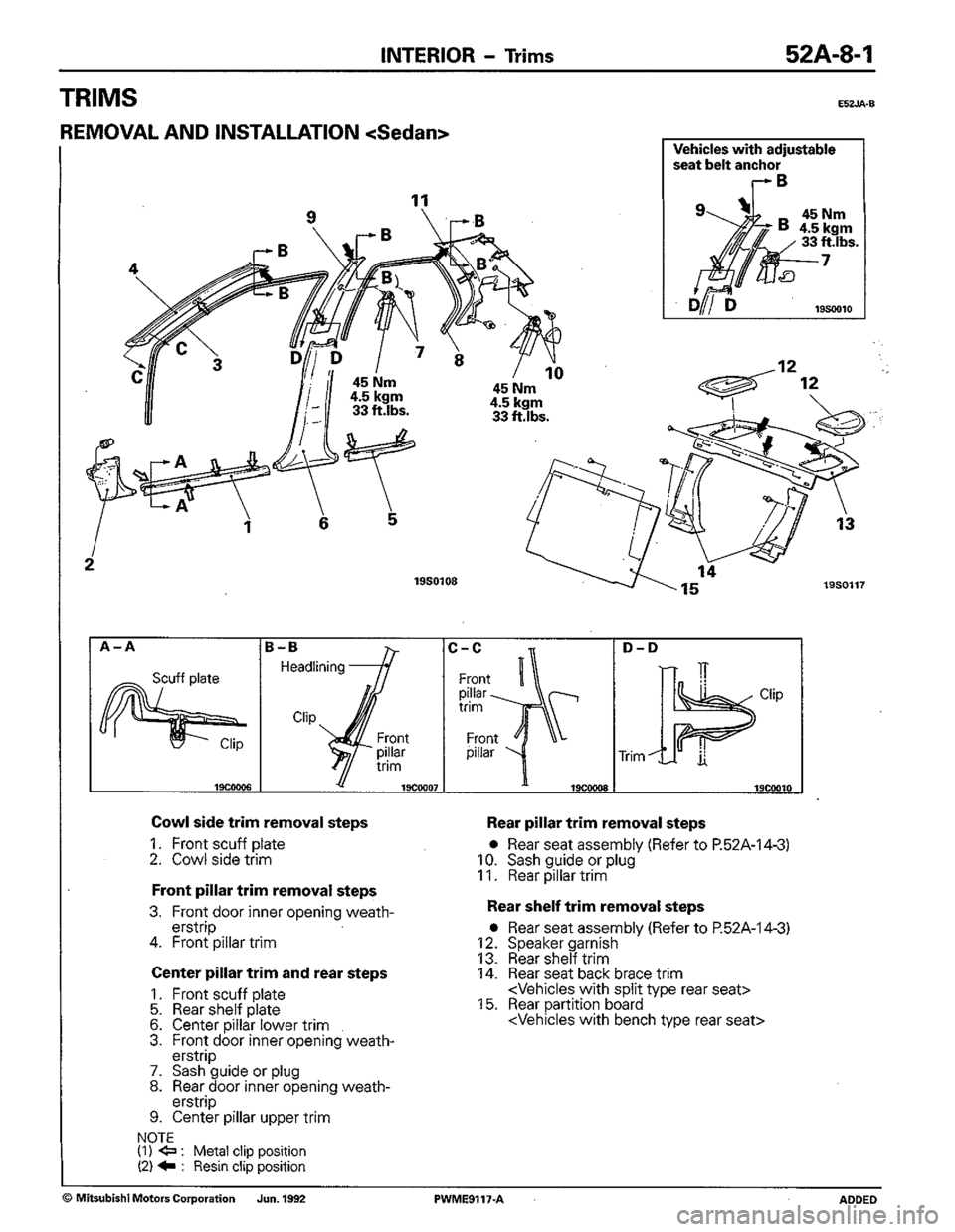 MITSUBISHI COLT 1992  Workshop Manual 