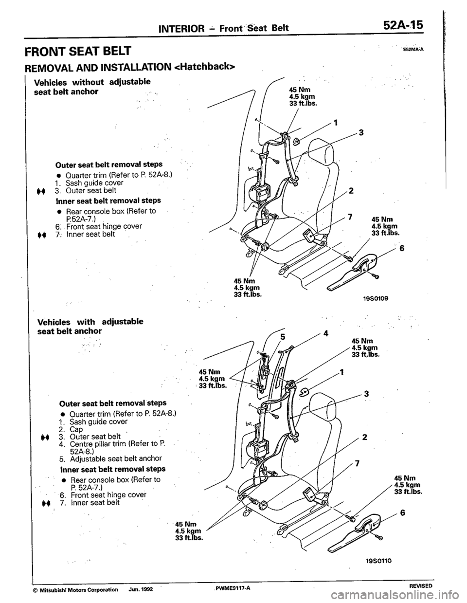 MITSUBISHI COLT 1992  Workshop Manual 