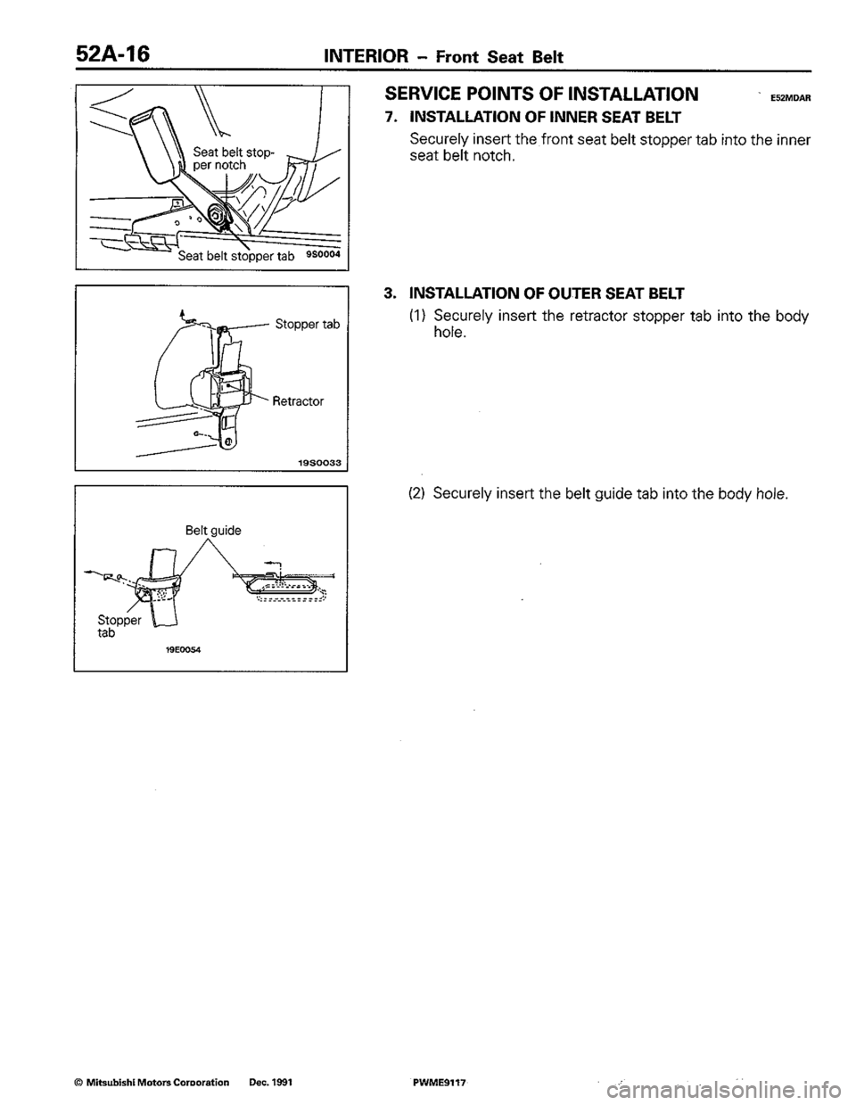MITSUBISHI COLT 1992  Workshop Manual 
