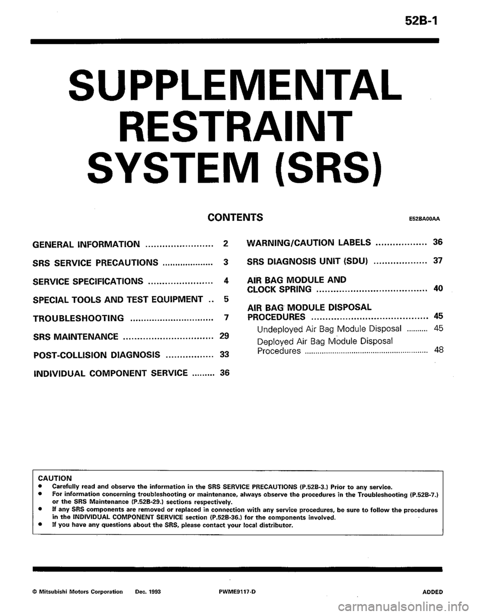 MITSUBISHI COLT 1992  Workshop Manual 